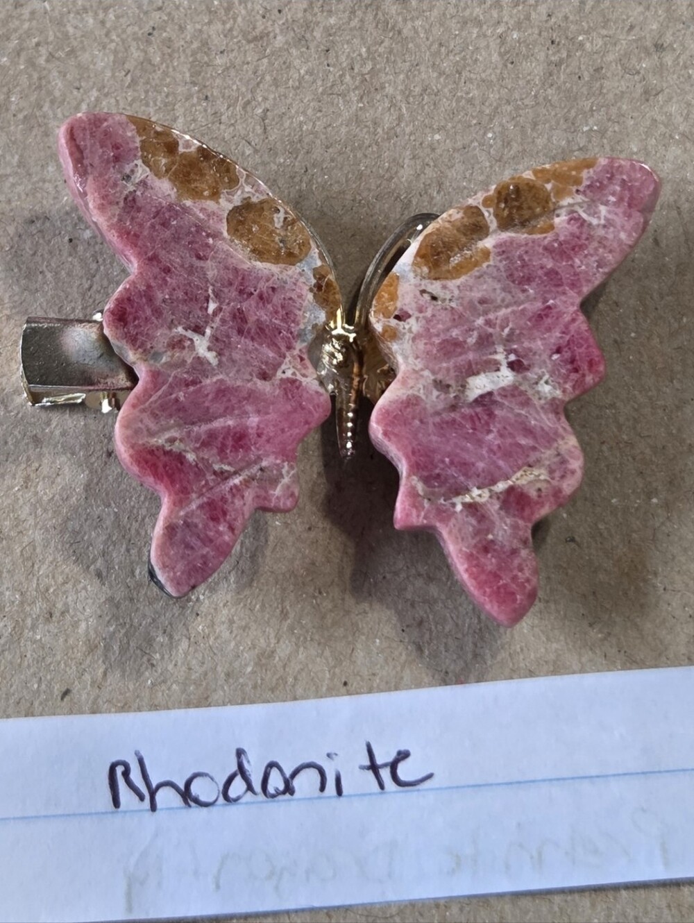 Rhodonite Butterfly Clip-Brooch-Hair Accessory-Decor-Carving